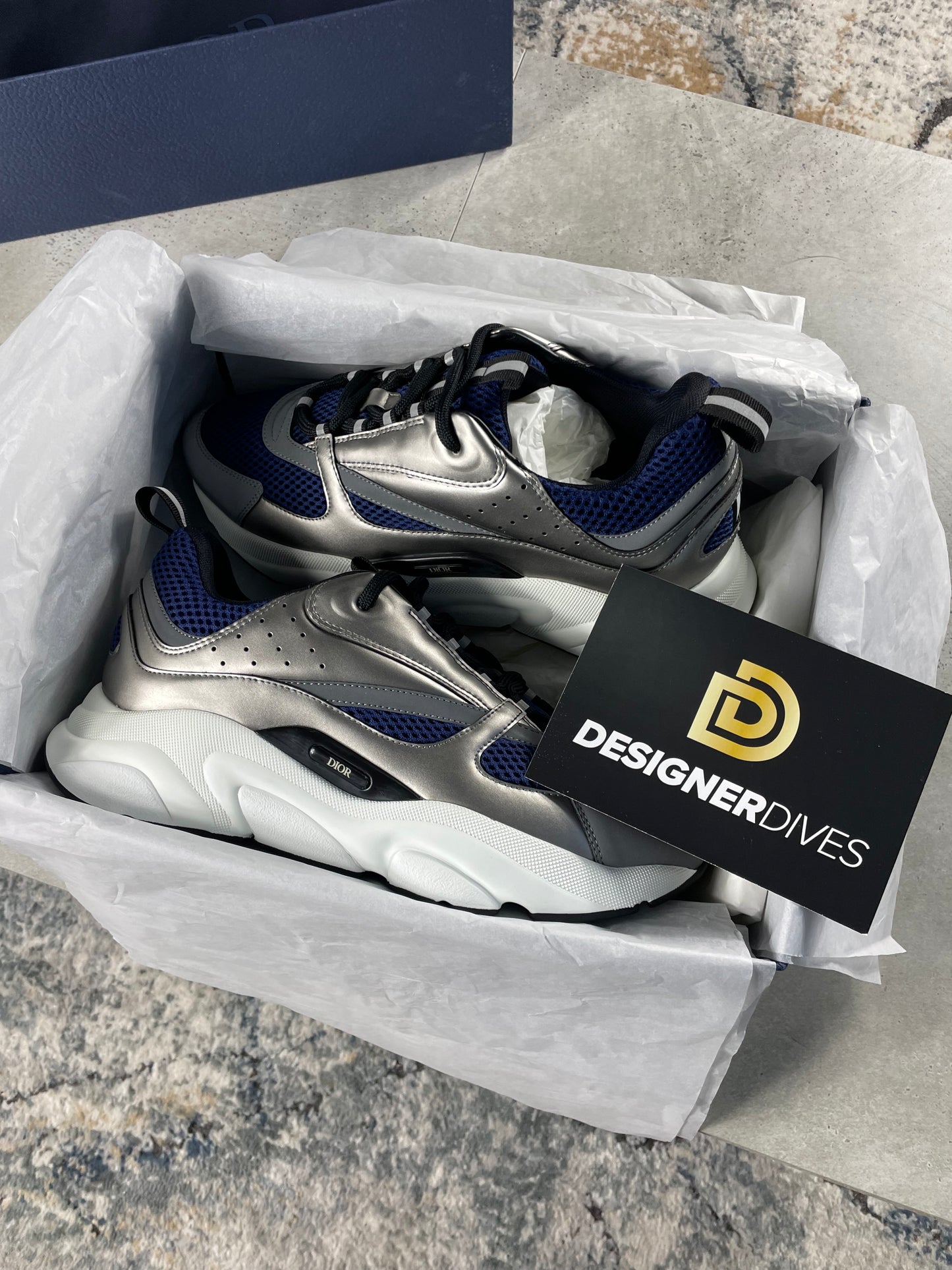 DIOR B22 - MESH SILVER & NAVY BLUE || SNEAKERS FOR MEN