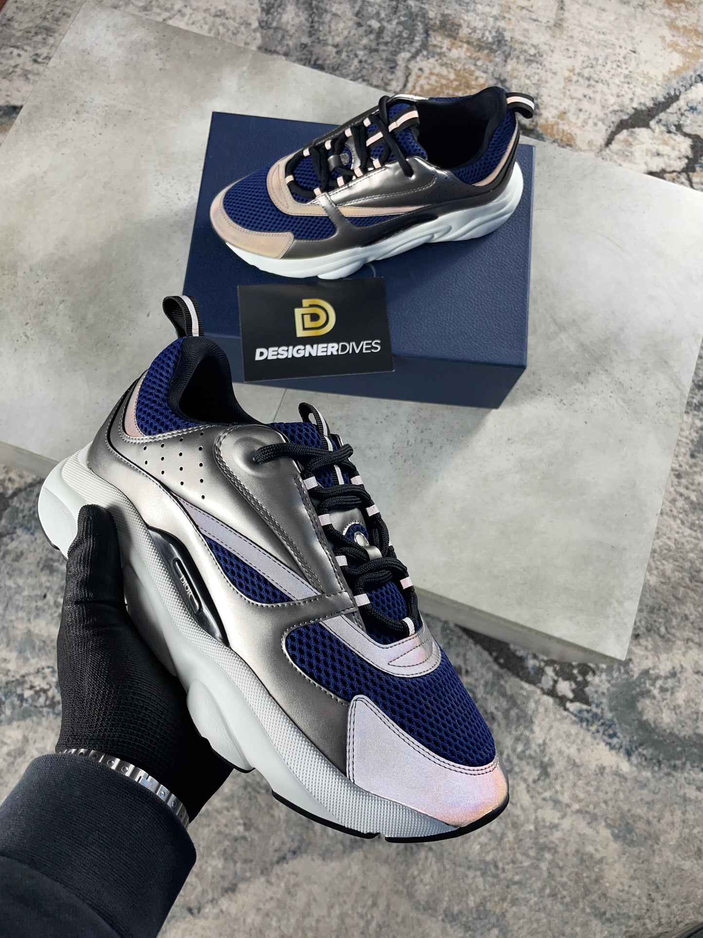 DIOR B22 - MESH SILVER & NAVY BLUE || SNEAKERS FOR MEN